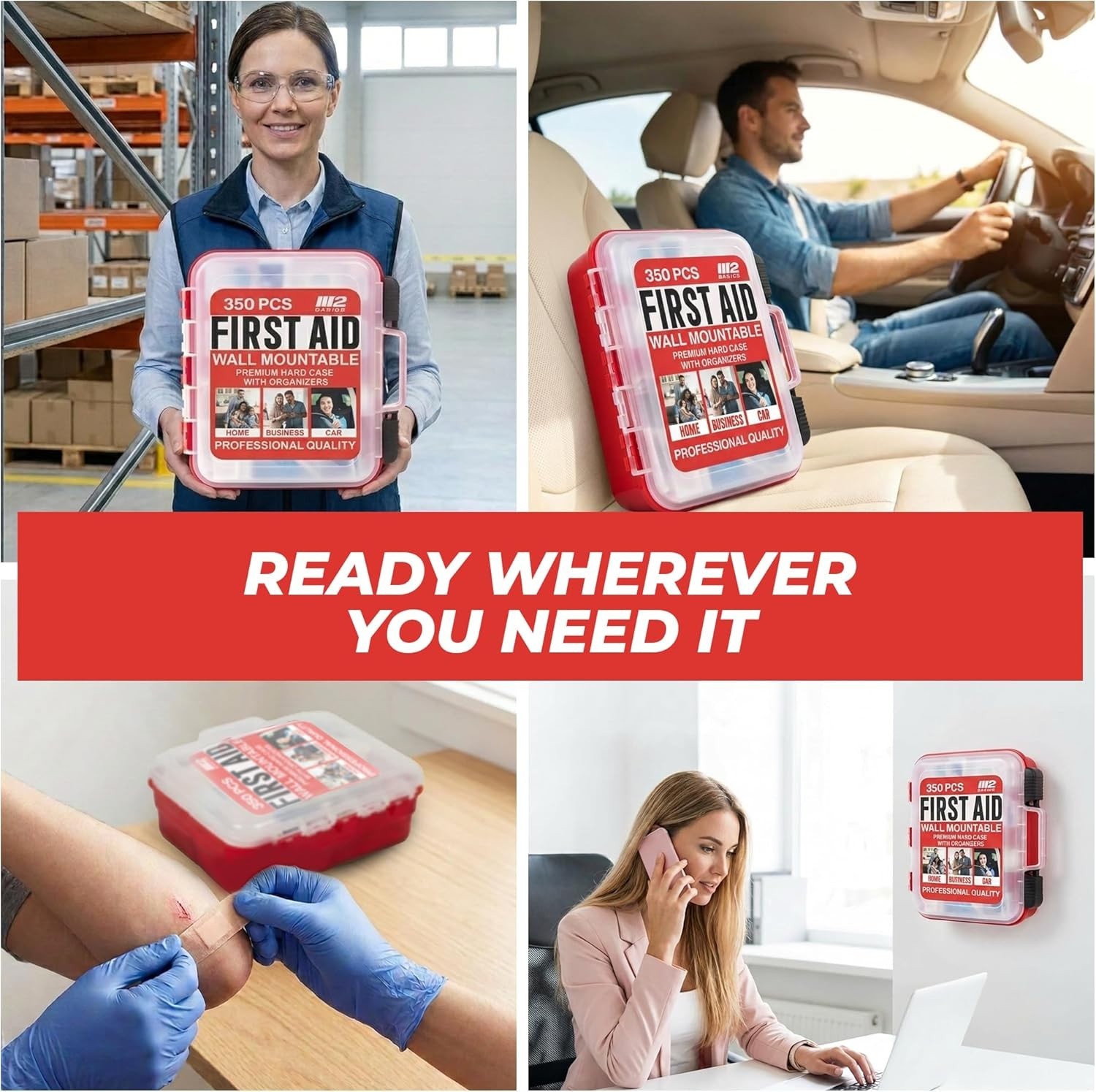 Comprehensive 350-Piece First Aid Kit for Office, Home & Car – Dual Layer Design