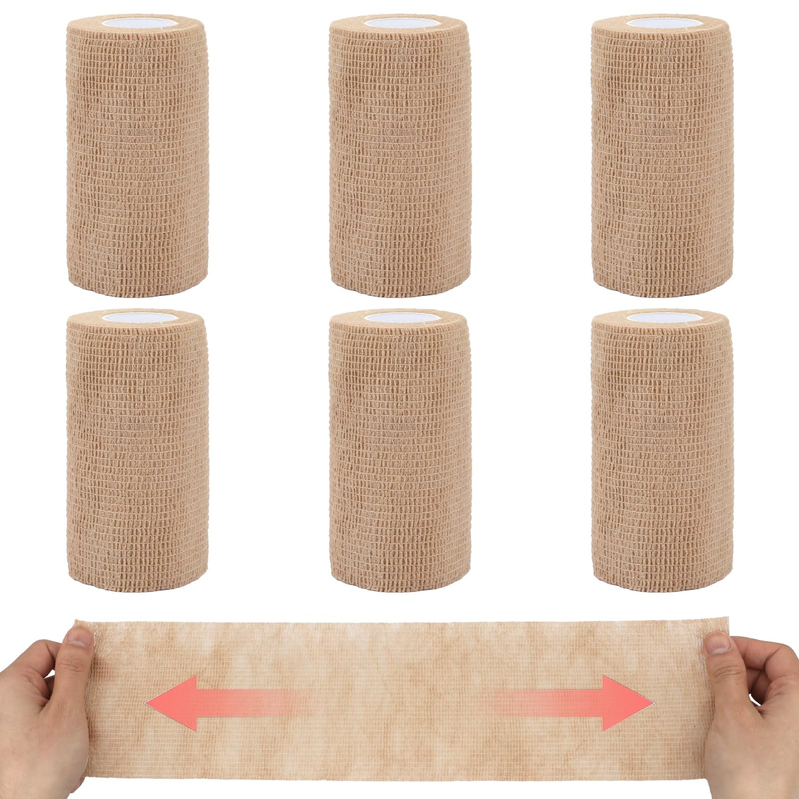 6 Pack 4 Inch x 5 Yard Beige Self Adhesive Bandage Wrap Cohesive Tape Set