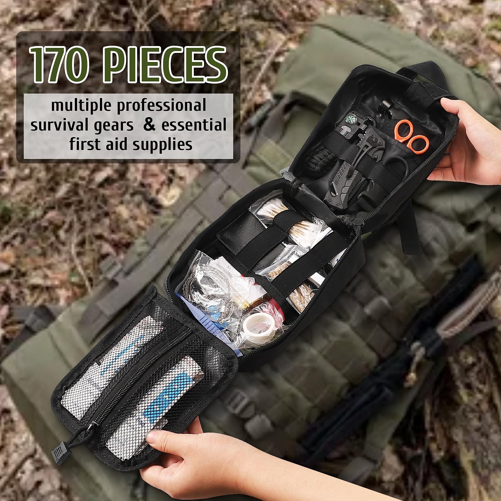 Survival First Aid Kit, 170 PCS Survival Kits,Trauma Kit with Essential Survi…