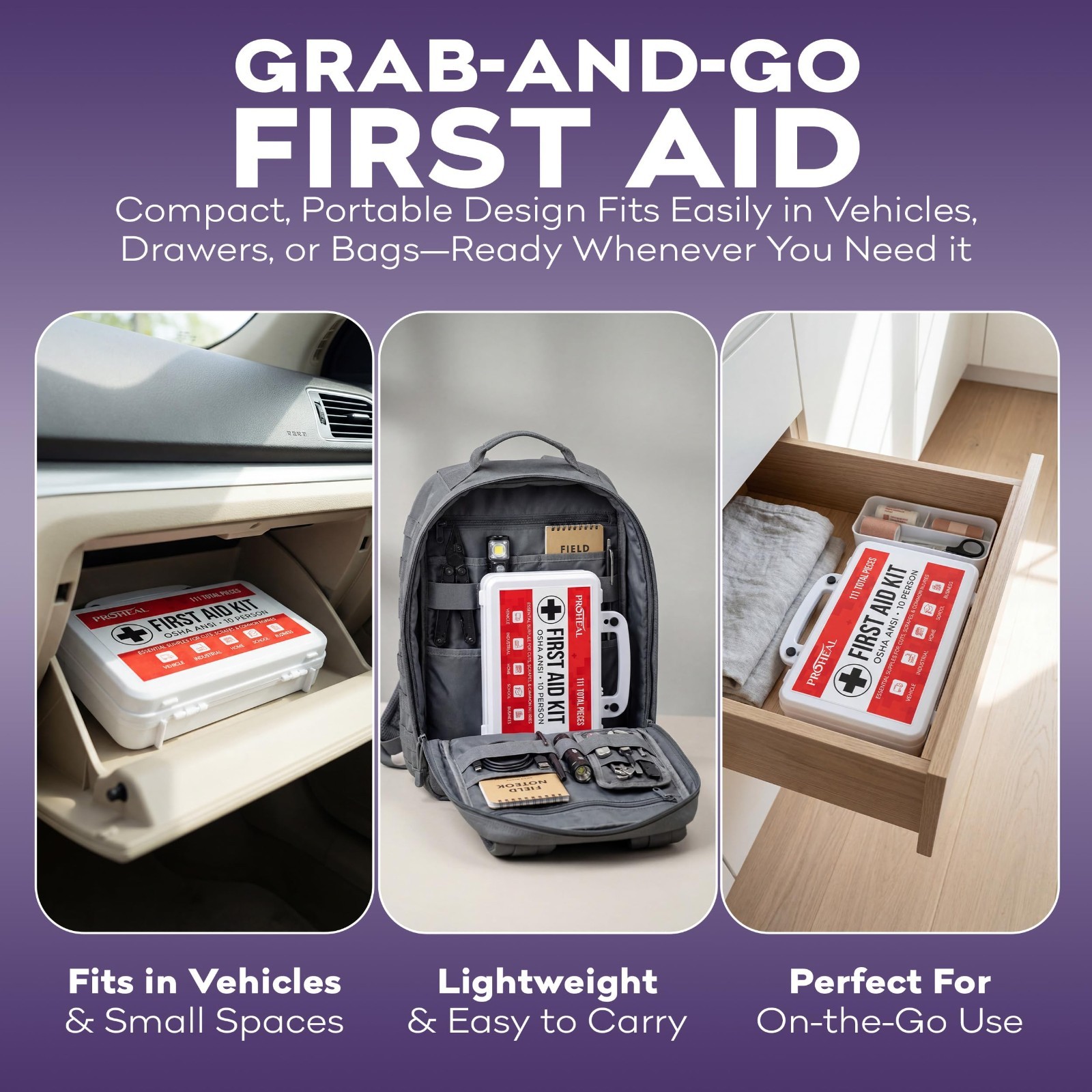 OSHA Compliant First Aid Kit – 10 Person, 111 Pieces, ANSI Class A, Emergency Ki