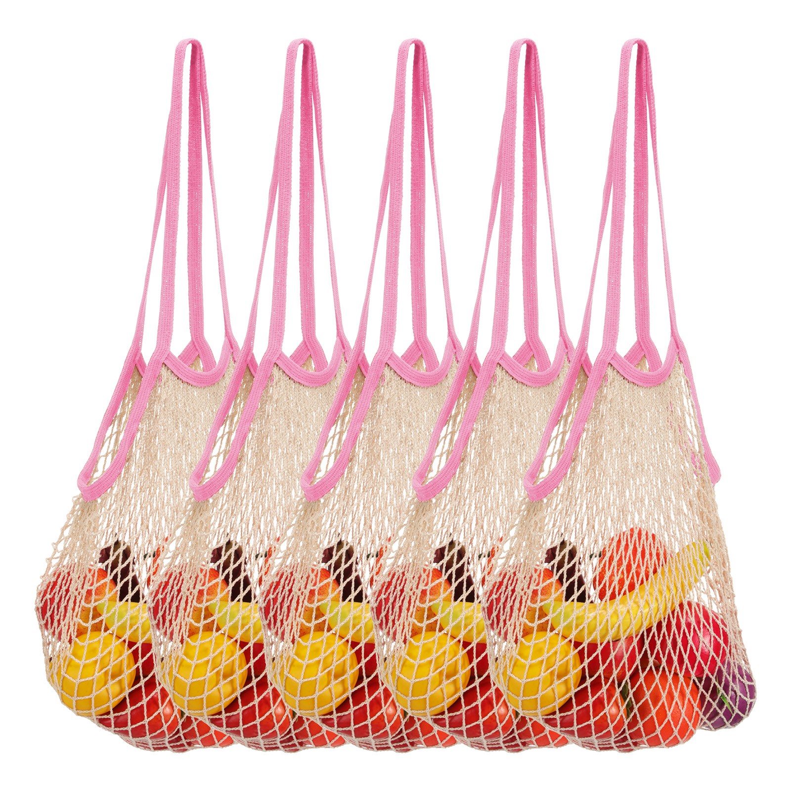 Reusable Mesh Produce Storage Bags Washable Portable Bag (Set of 5Pcs,Pink)