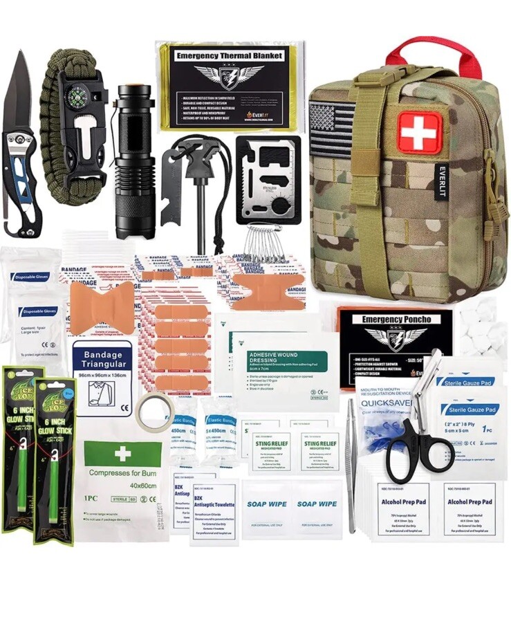 250 Pieces Survival First Aid Kit EMT Molle CamoPouch Survival Kit Outdoor Gear