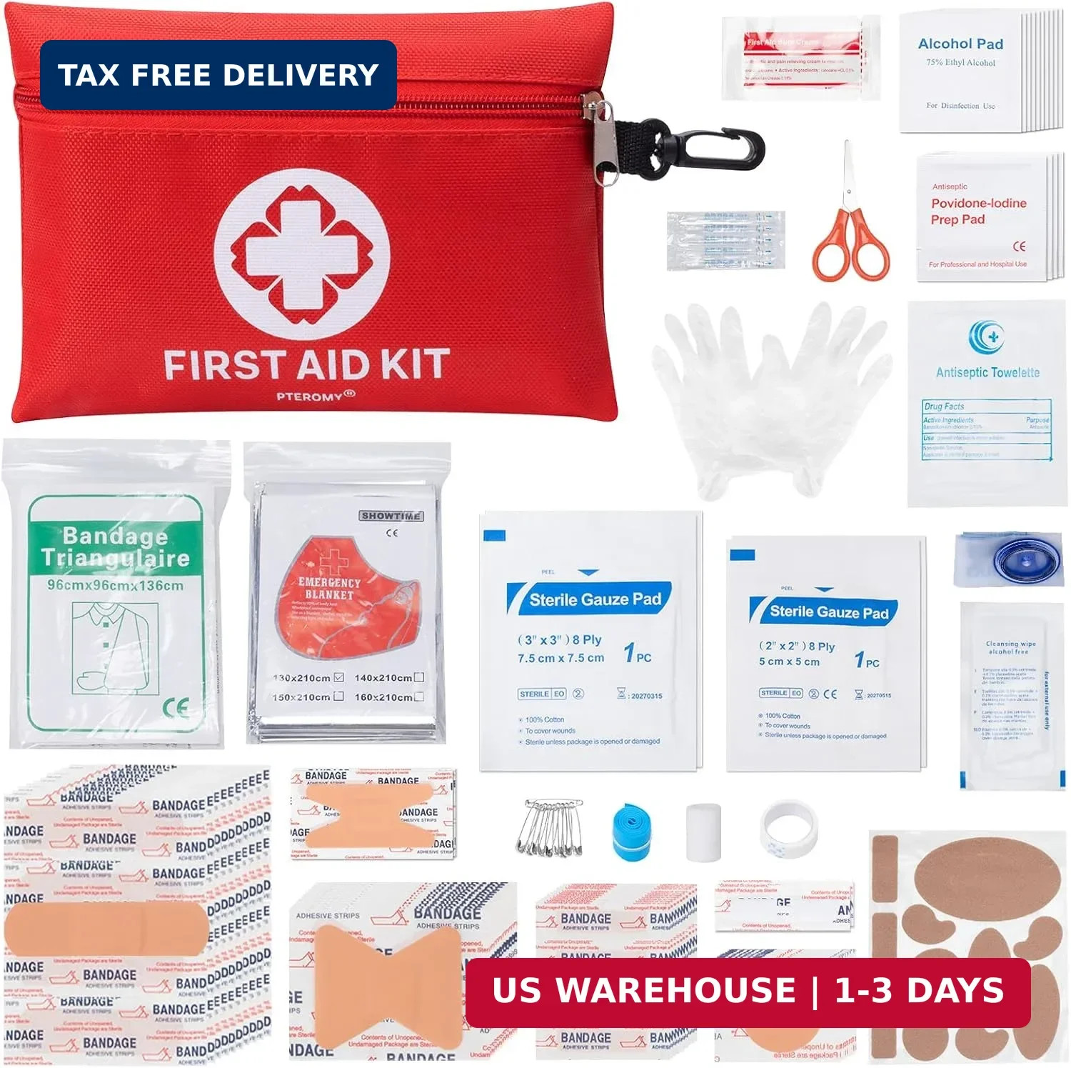 PTEROMY 150 Piece Mini First Aid Kit, Portable Small Emergency Kits Compact 1st