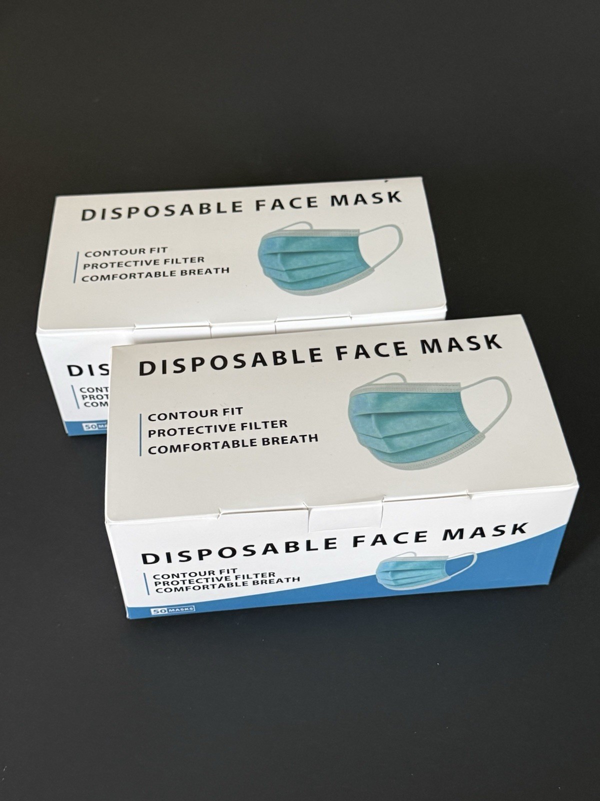 Disposable Protective Face Masks 5 Boxes (50 per box) 250 Count Adult Face masks