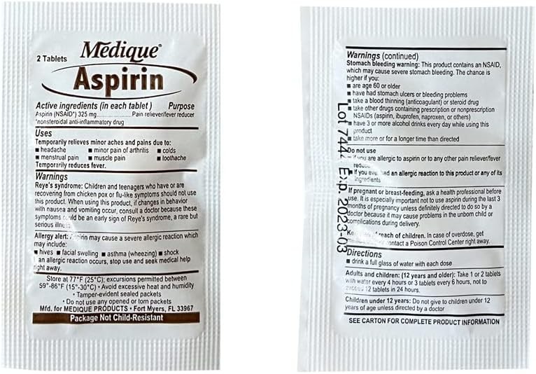 Rescue Essentials Medications Dose Pack–First Aid Refill Kit with Ibuprofen, Ace