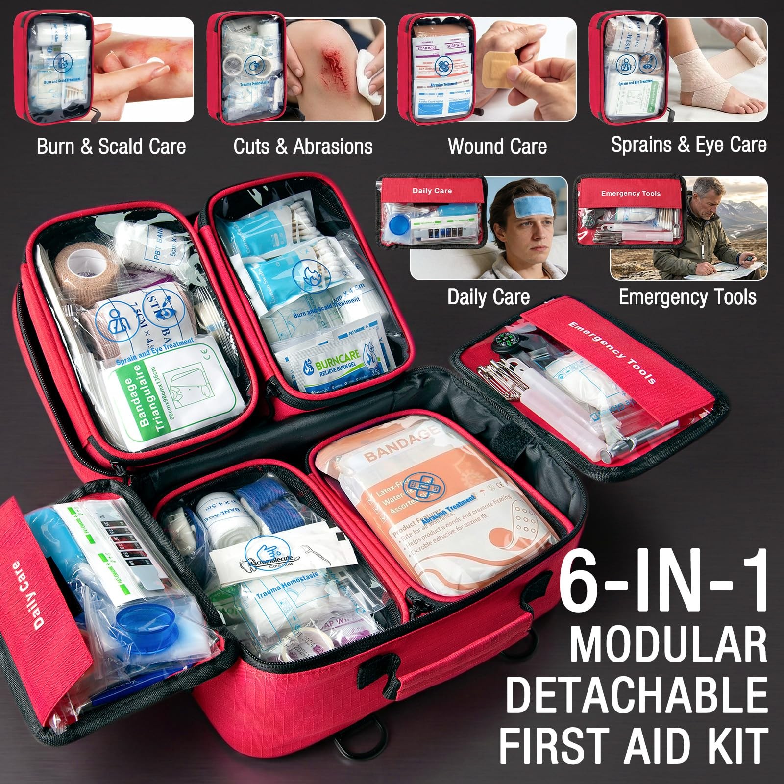528 PCS Advanced First Aid Kit – Large 6-in-1 Modular Waterproof Well-Organiz…