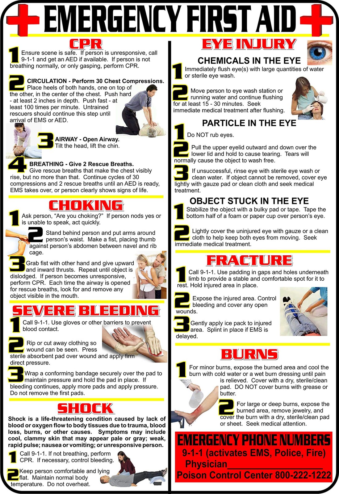 First Aid and Choking Poster, 11' x 17", Medium Signage, White with Red