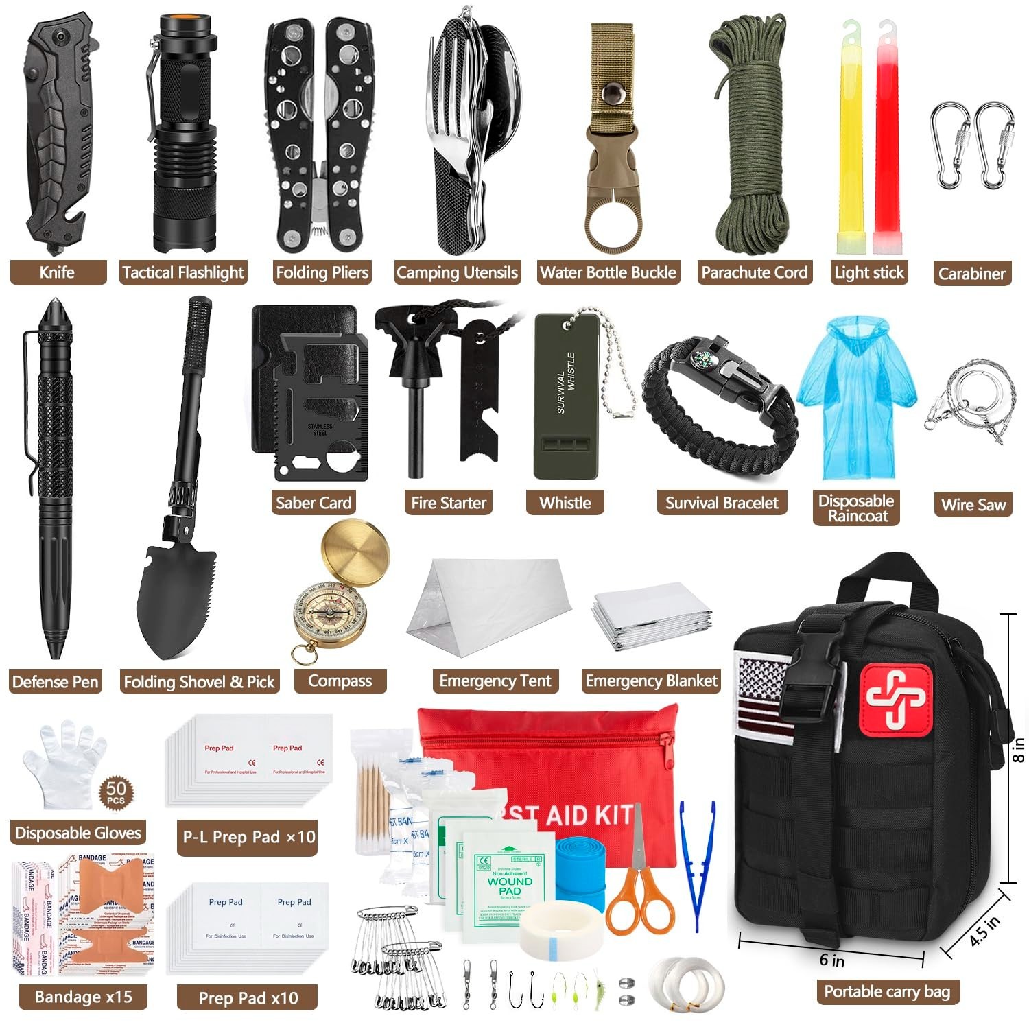238Pcs Emergency Survival & First Aid Kit, Tactical Gear with Molle Pouch & Tent