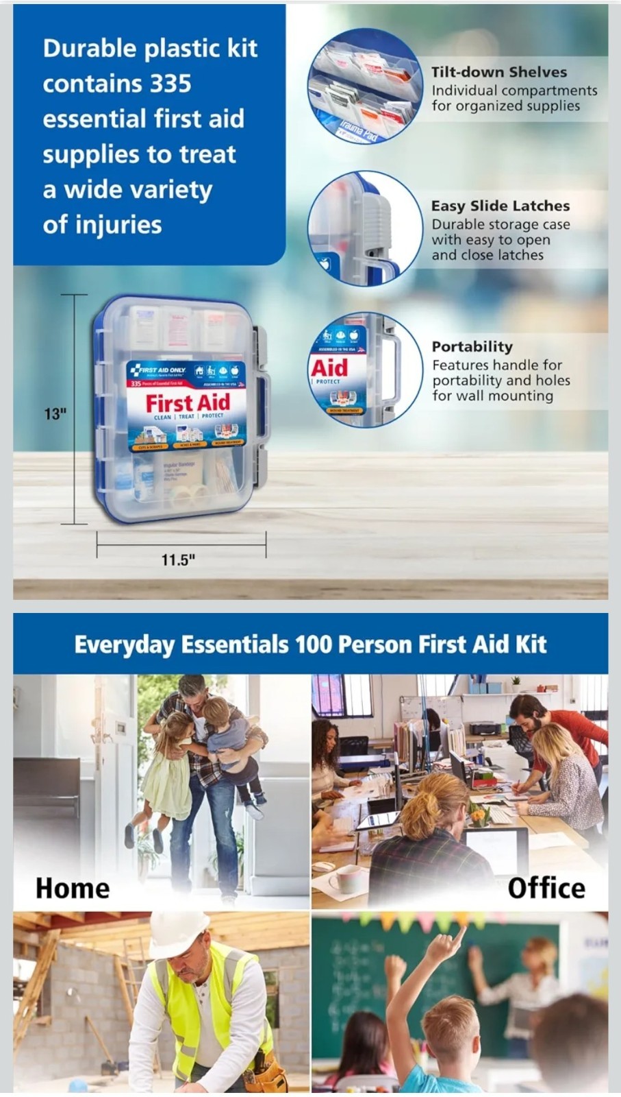 91247 OSHA-Compliant First Aid Kit, All-Purpose 100-Person Emergency First Ai…