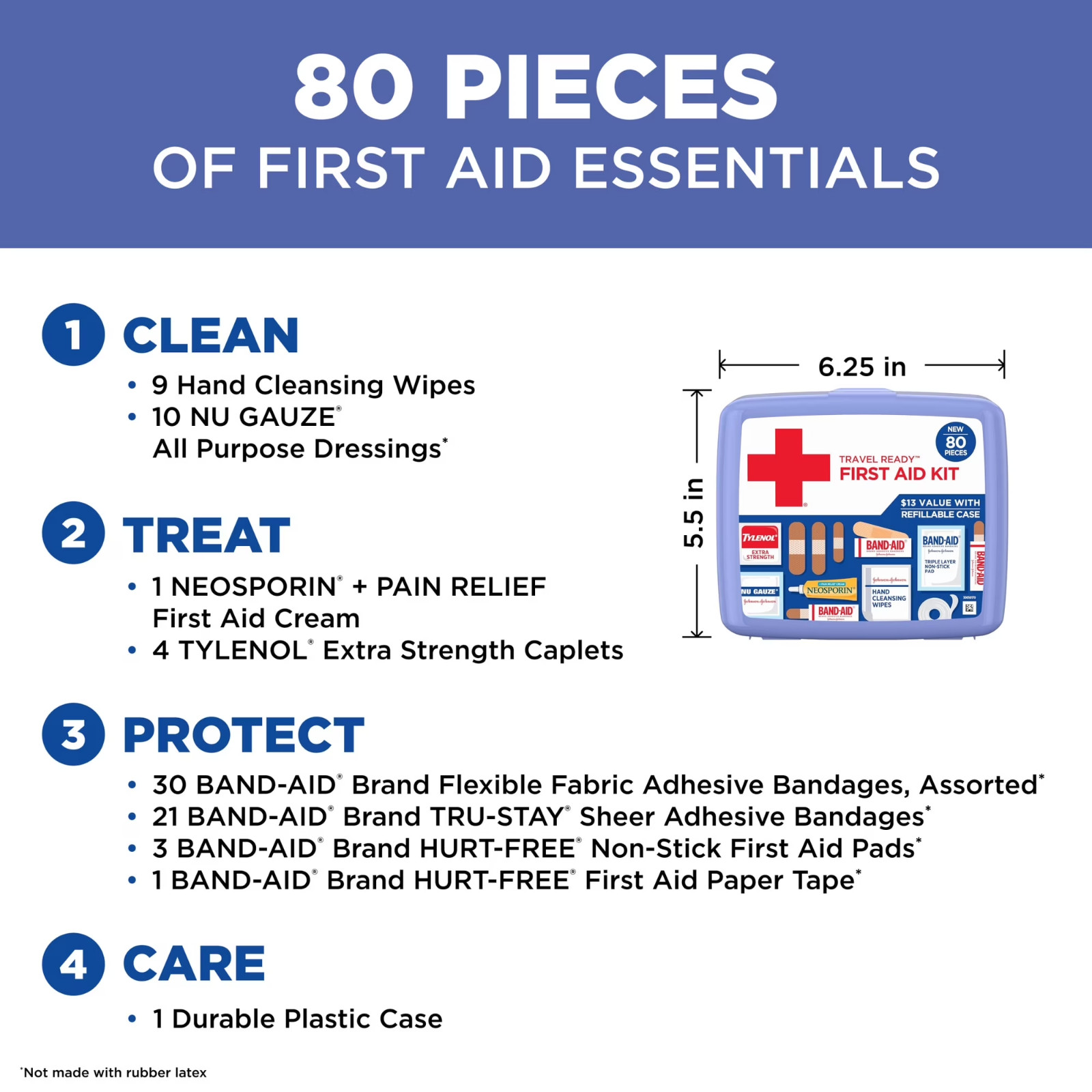 Band-Aid Travel Ready Portable Emergency First Aid Kit for Minor Wound Care with