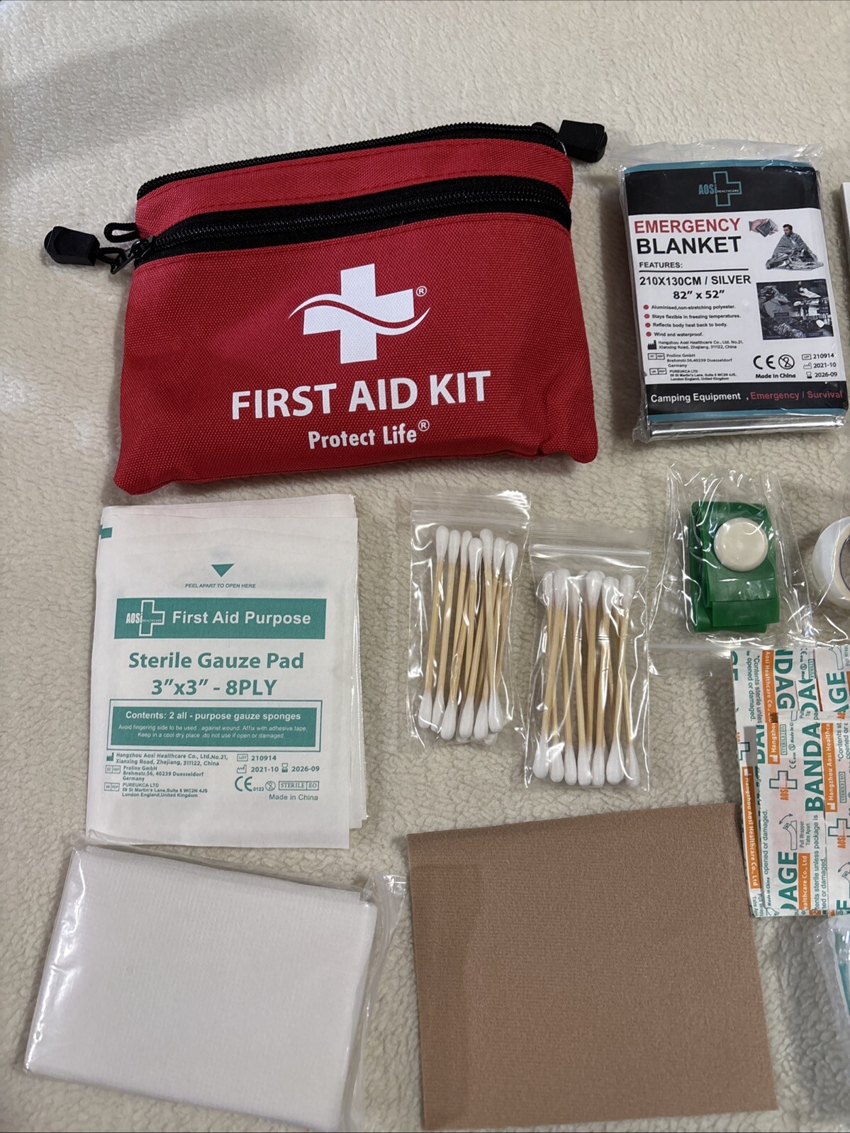 Protect Life First Aid Kit in Red Zipper Bag Expiration 11/2026 NIP