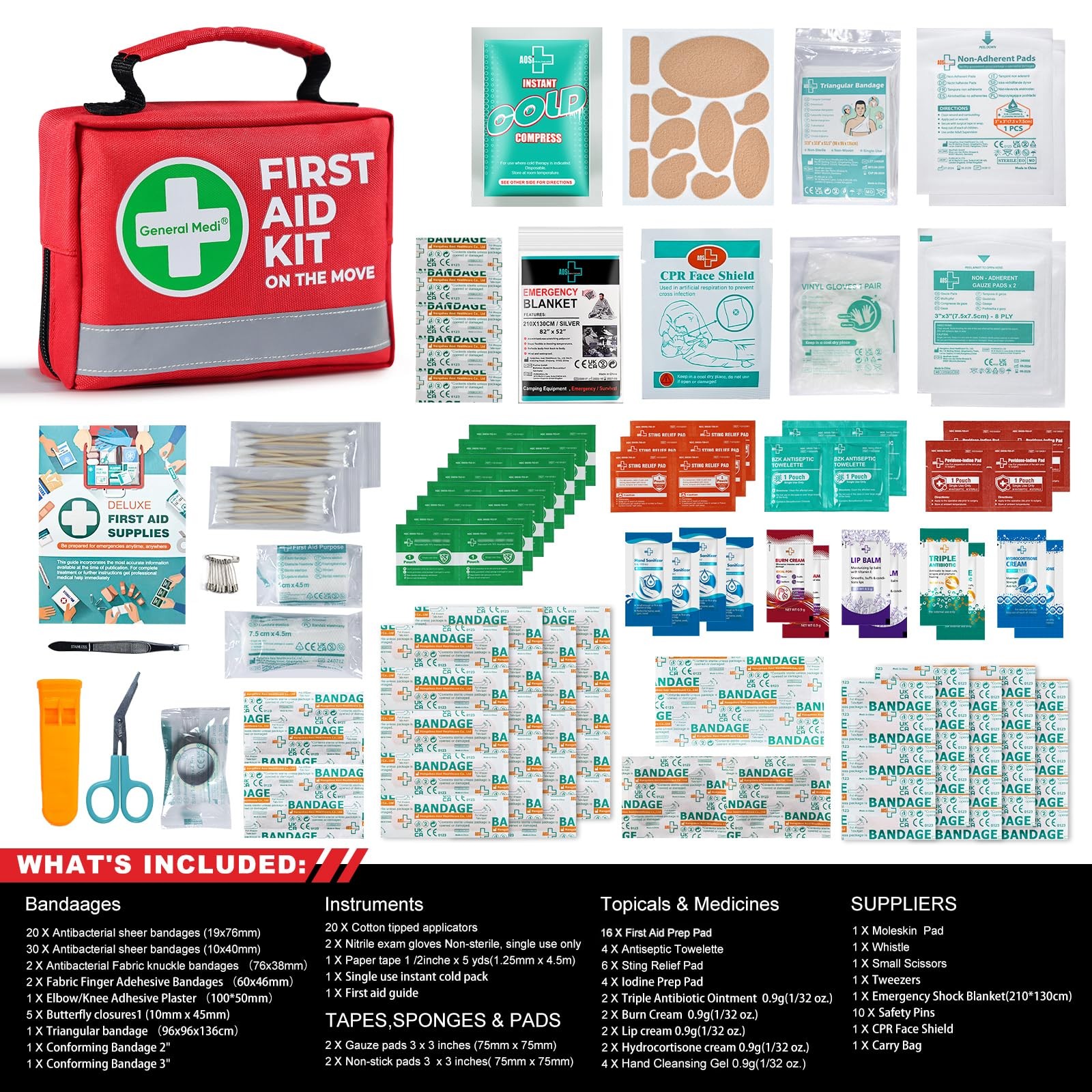 General Medi First Aid Kit 150 Pcs Small Compact Emergency Bag Travel Home Car