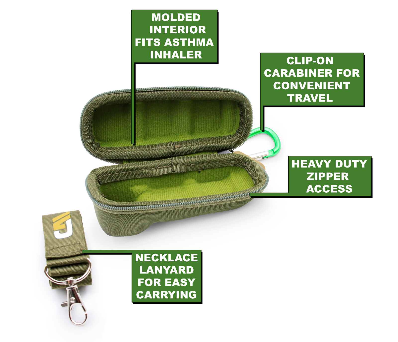 CM Green Asthma Inhaler Travel Case Does Not Include Inhaler Medicine