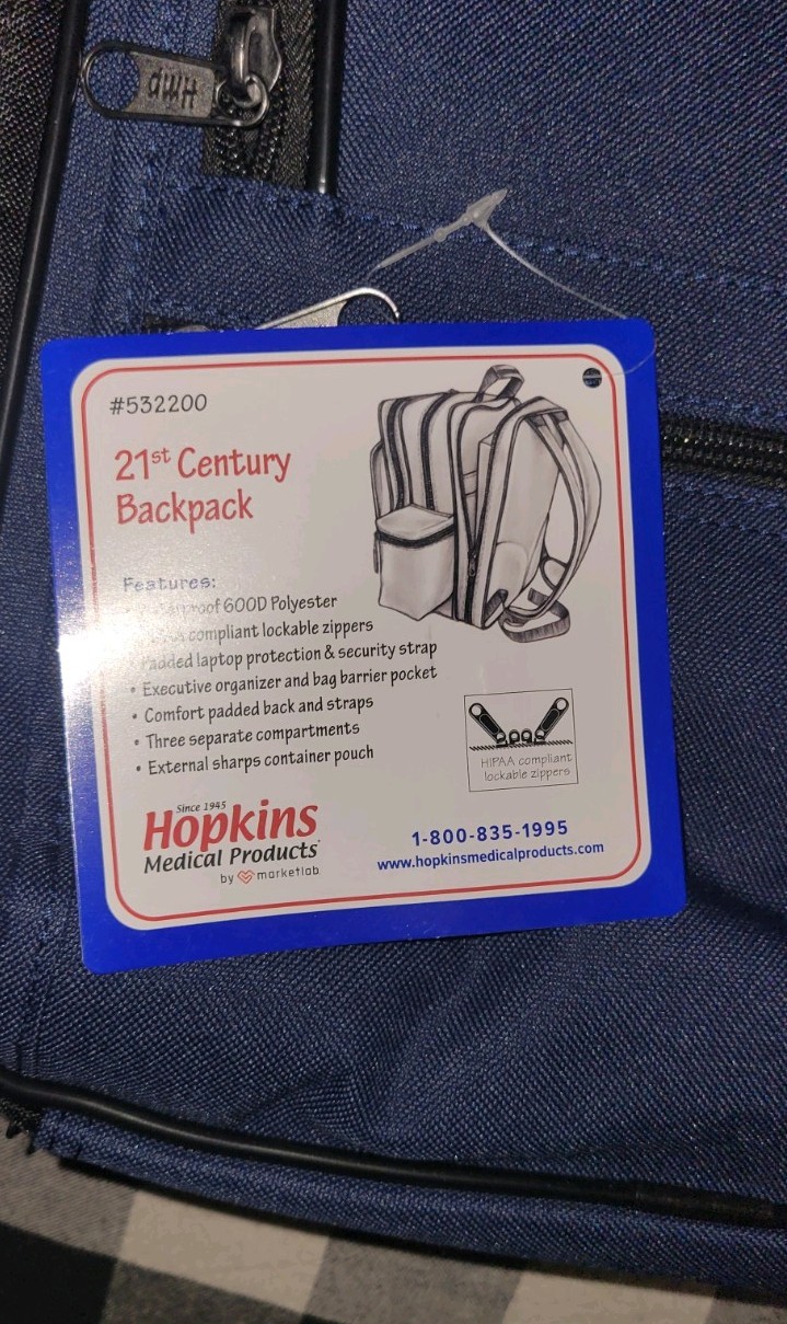NEW Hopkins Medical Century Plus Home Care Backpack – Navy Blue