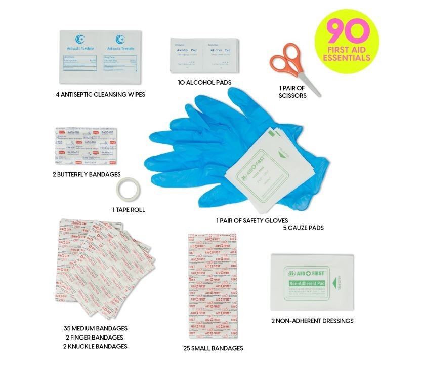 BLINGSTING Car First Aid Kit – 90 Pieces Included,Pink,1 Count,5 in x 5 in 2 in