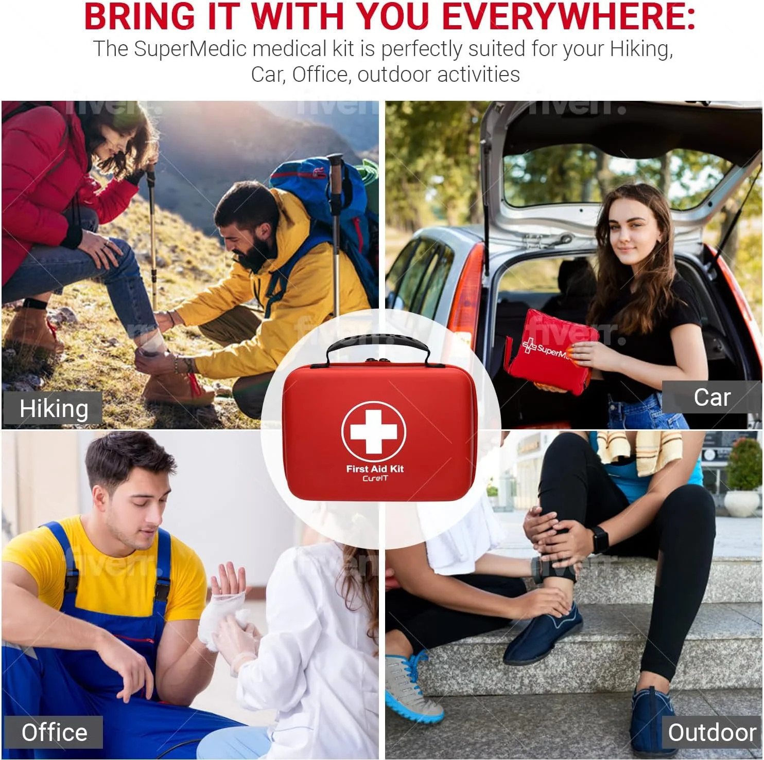 230-Pc First Aid Kit Waterproof Emergency Survival Kit with Shoulder Straps
