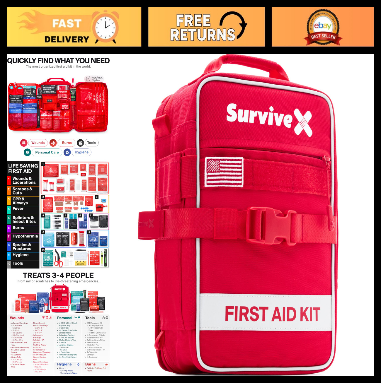 Large First Aid Kit for Car, Travel & Home – Emergency Survival Kit for Hiking,