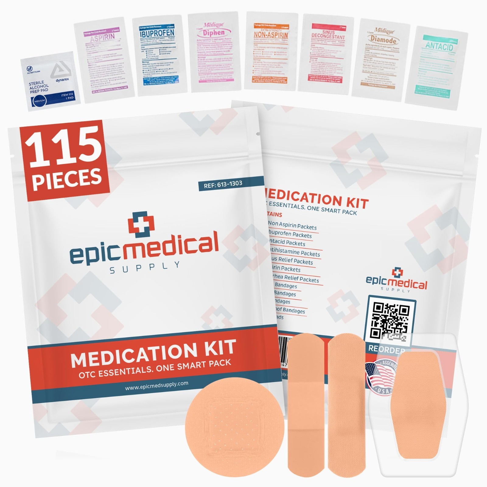 Comprehensive First Aid Kit Refill – 115 Unit Dose Packets, Alcohol Pads & Banda