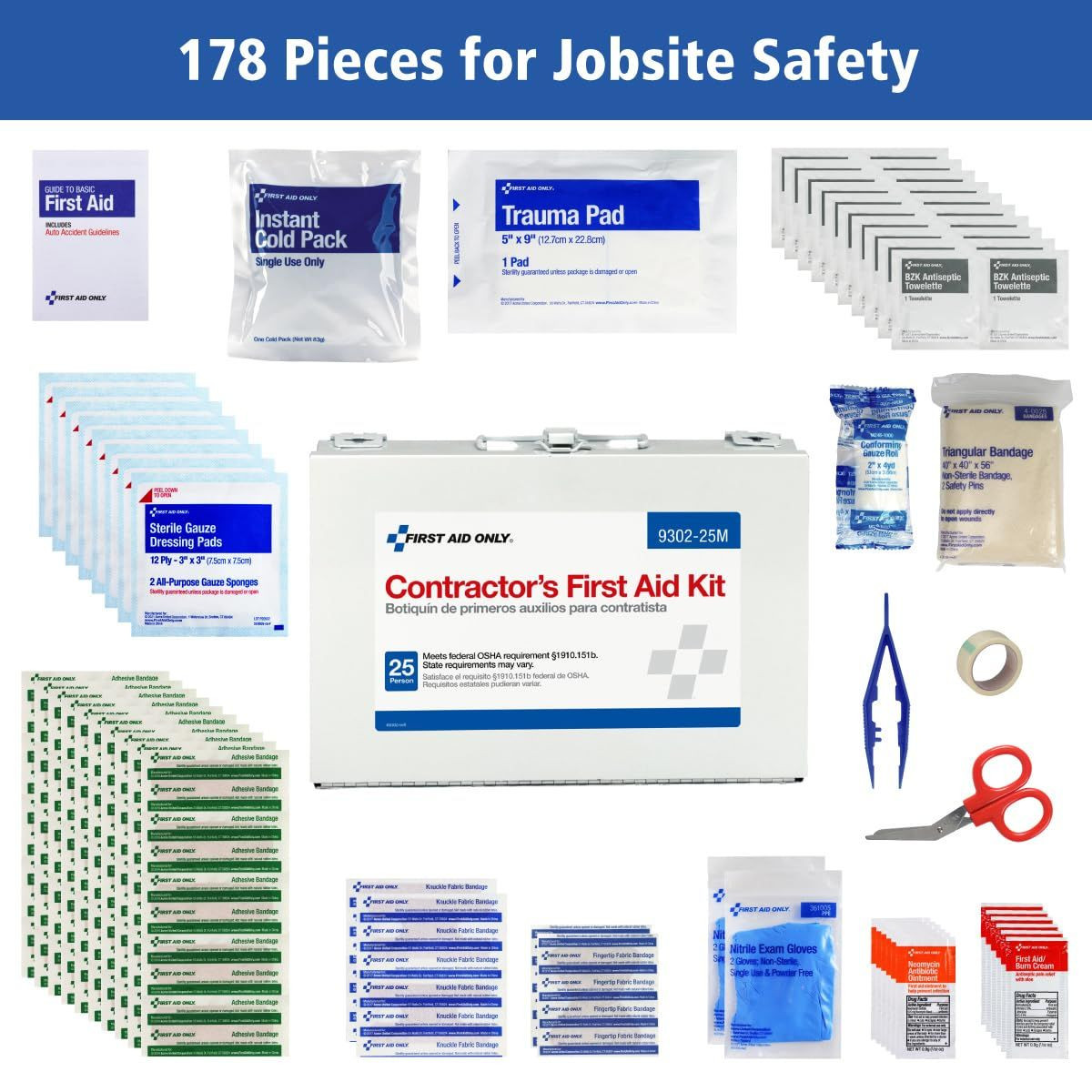 First Aid Only 9302-25M 25-Person Contractor's 178 Piece Set, White