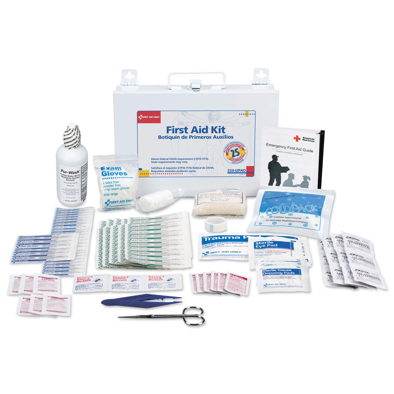 224-U/FAO Osha-Compliant 25-Person Emergency First Aid Kit for Office, Home Reno