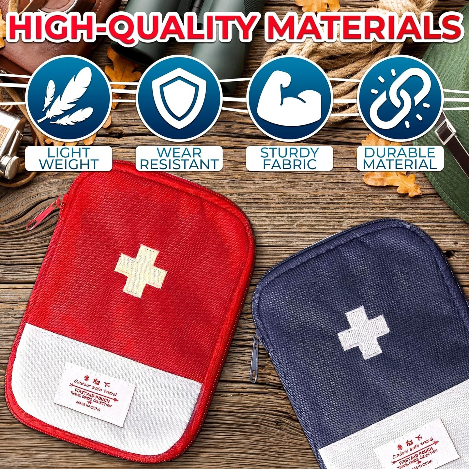 2 Pcs Empty First Aid Bag Travel Portable Medical Pouch Zipper Closure Red Blue