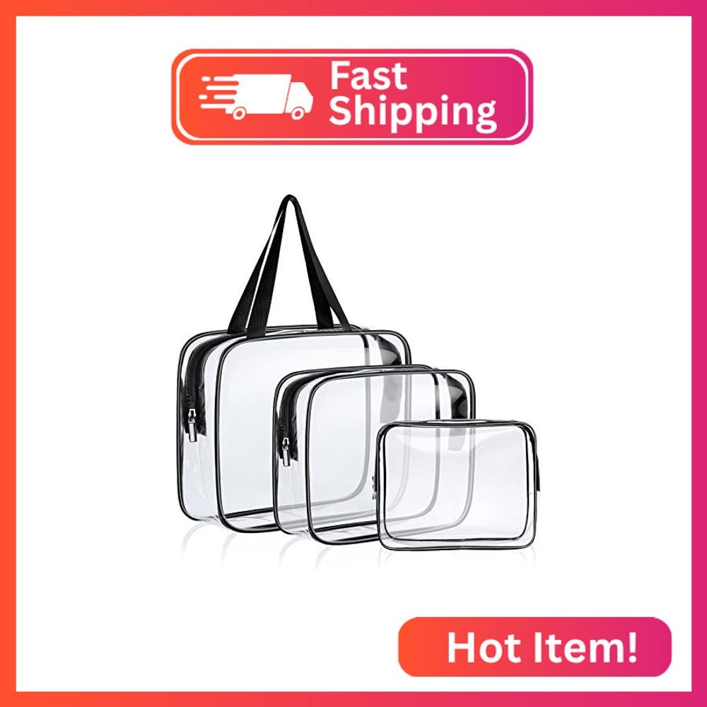 Aucuu 3 Pack PVC Waterproof Toiletries, Crystal Clear PVC Travel Toiletry Bag, T