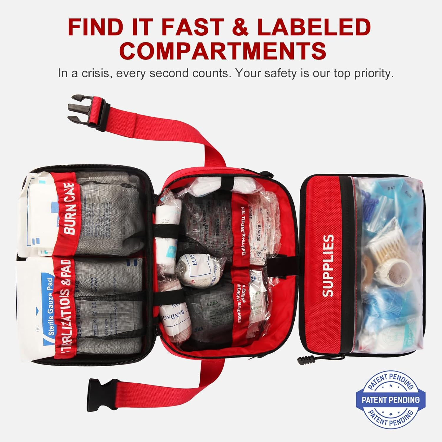 Large 516-Piece Waterproof First Aid Kit for Car, Travel & Home