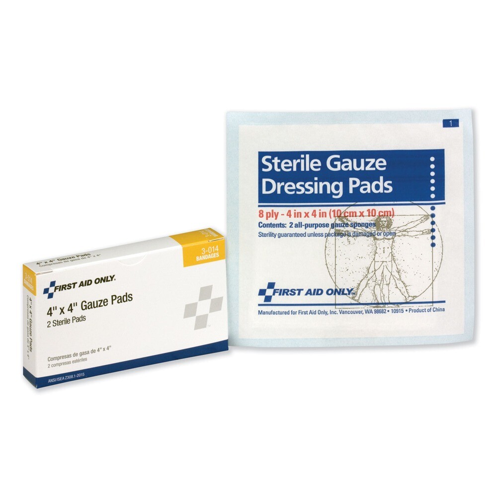 First Aid Only 3014 4" x 4" Sterile Gauze Pads (2/BX) New