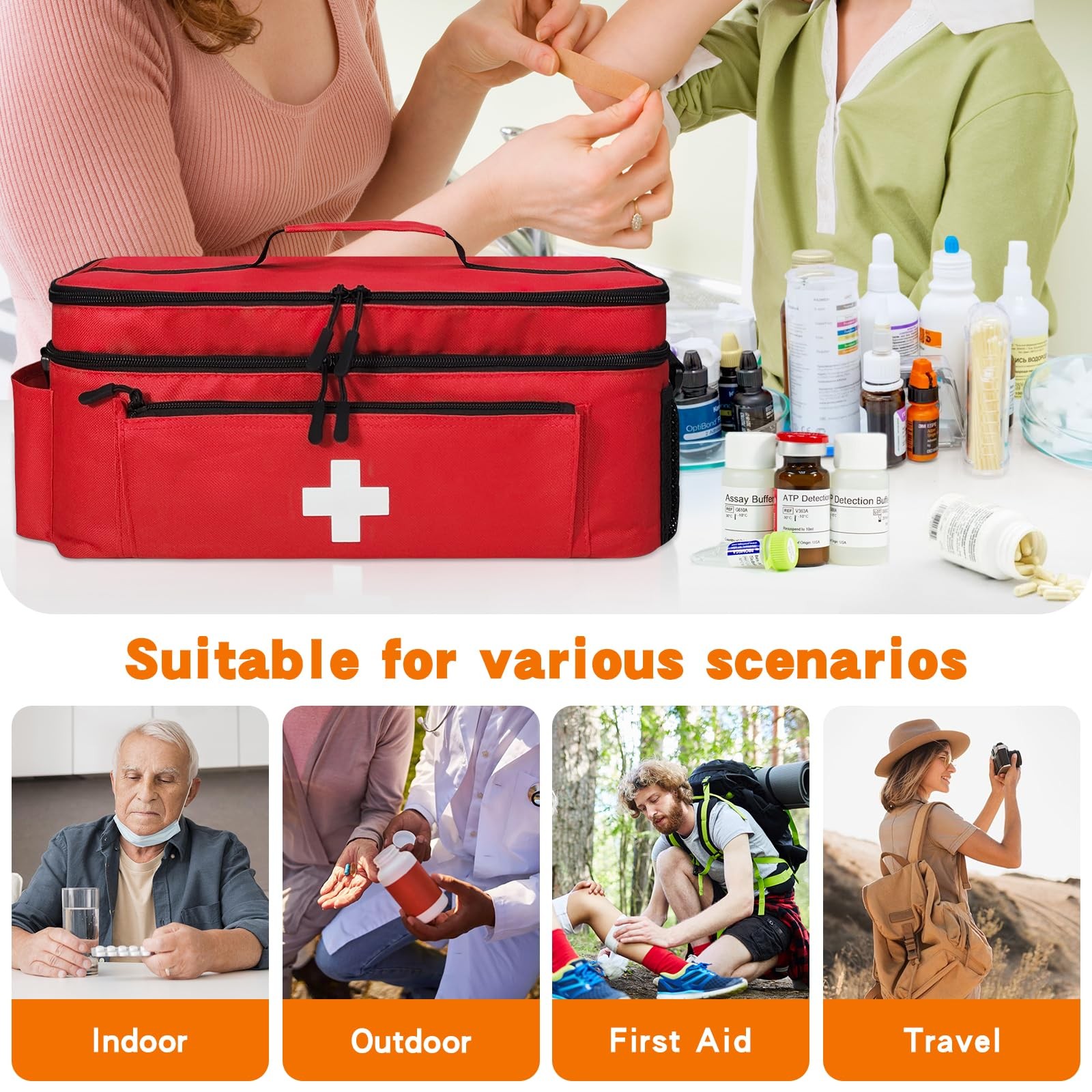 Boczif First Aid Kit, Storage Carry Bag, Red with shoulder strap