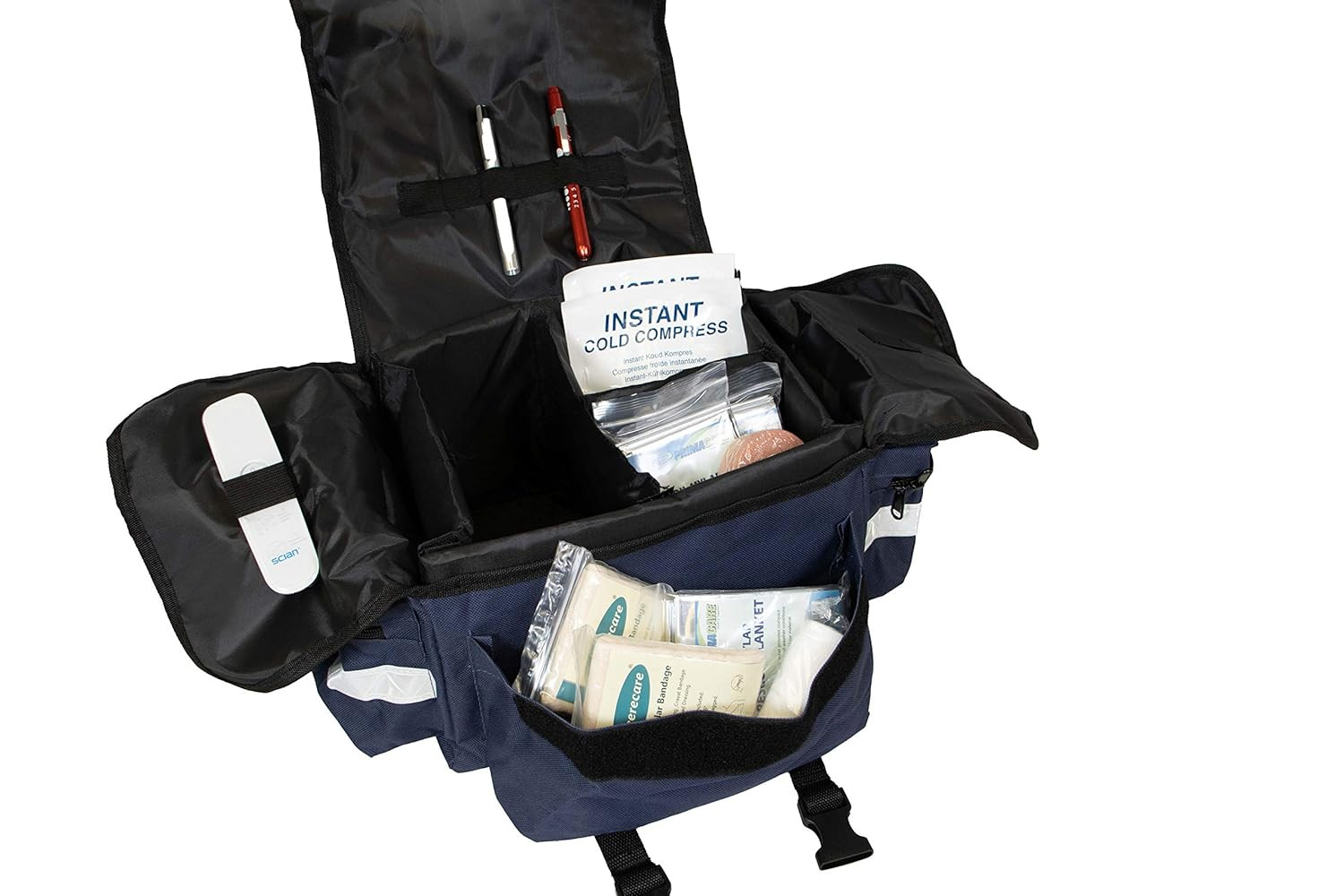EMS Emergency First Responder Bag with Padded Dividers Reflective Strip Blue