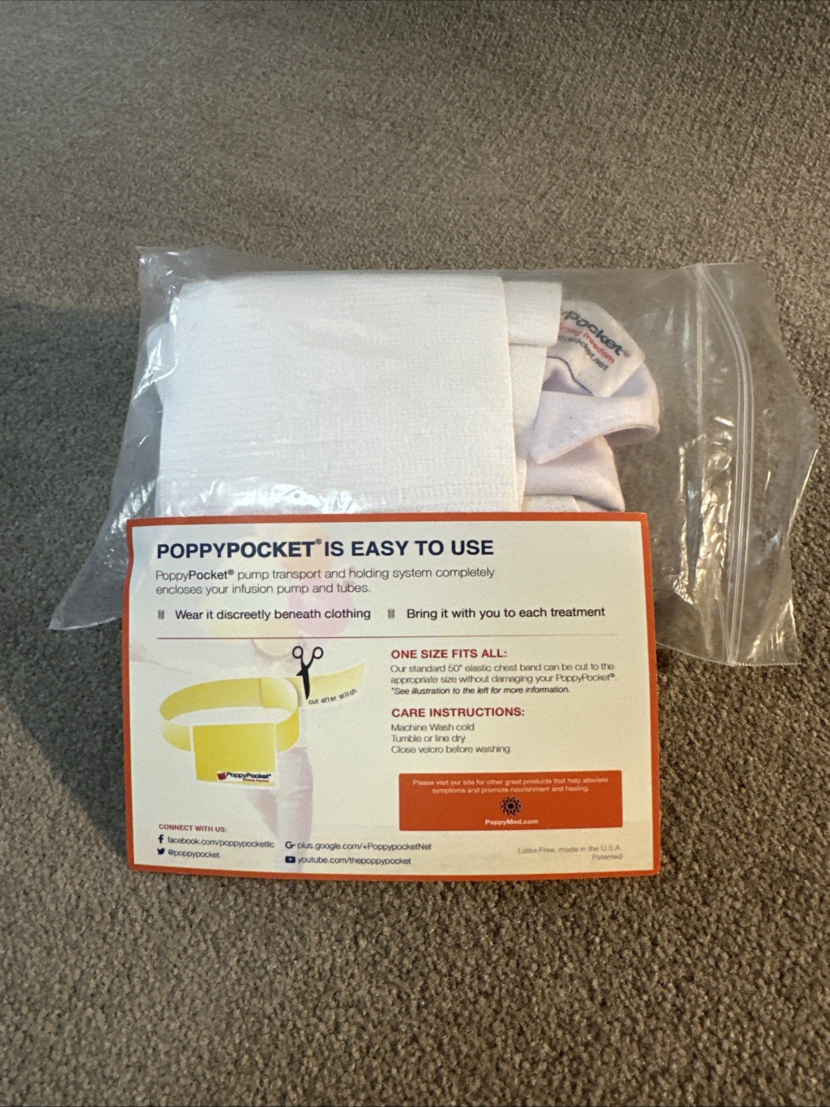 PoppyPocket Medical Device Transport System White Vertical Pocket