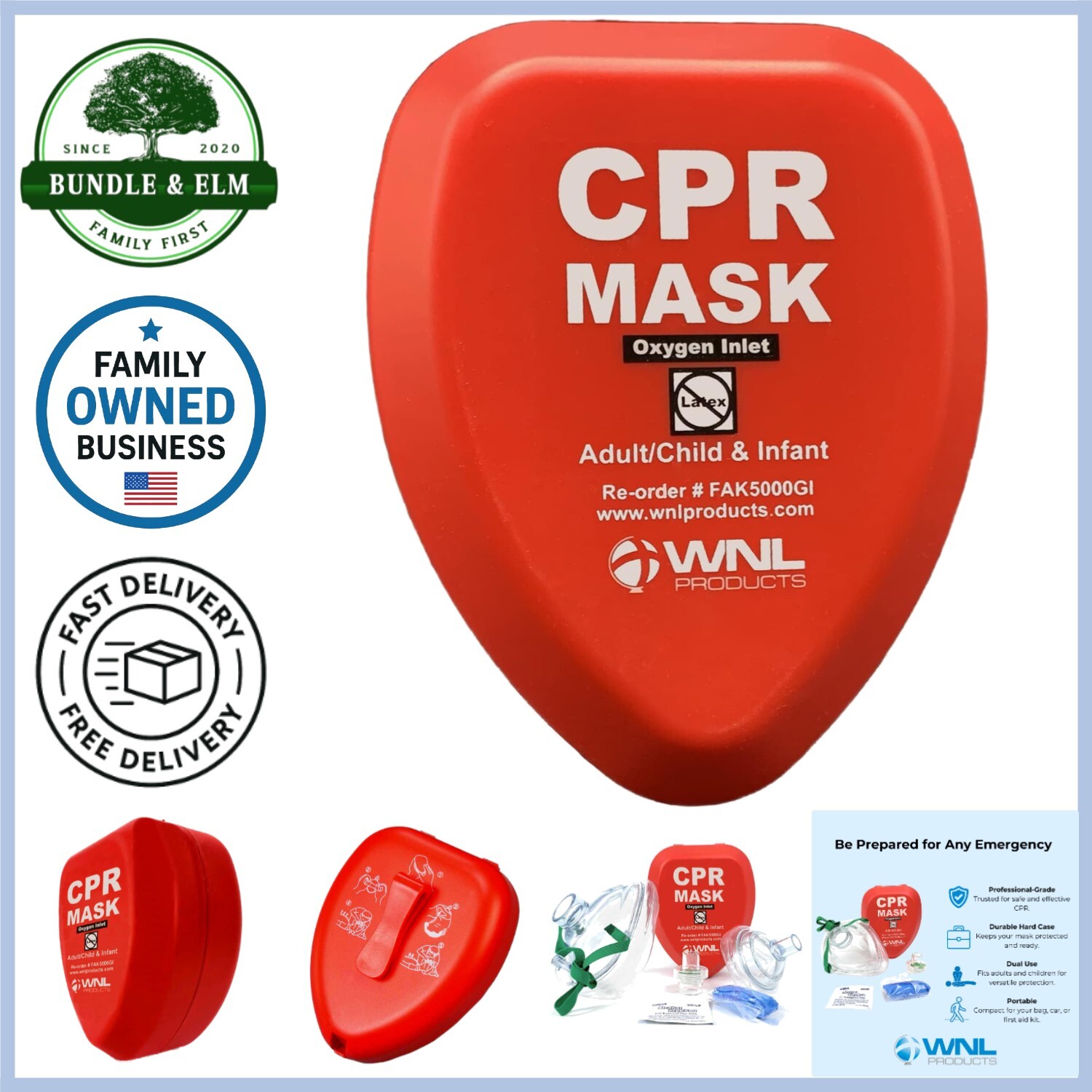 CPR Rescue Mask Adult Child Infant Kit Hard Case Belt Clip Emergency First Aid
