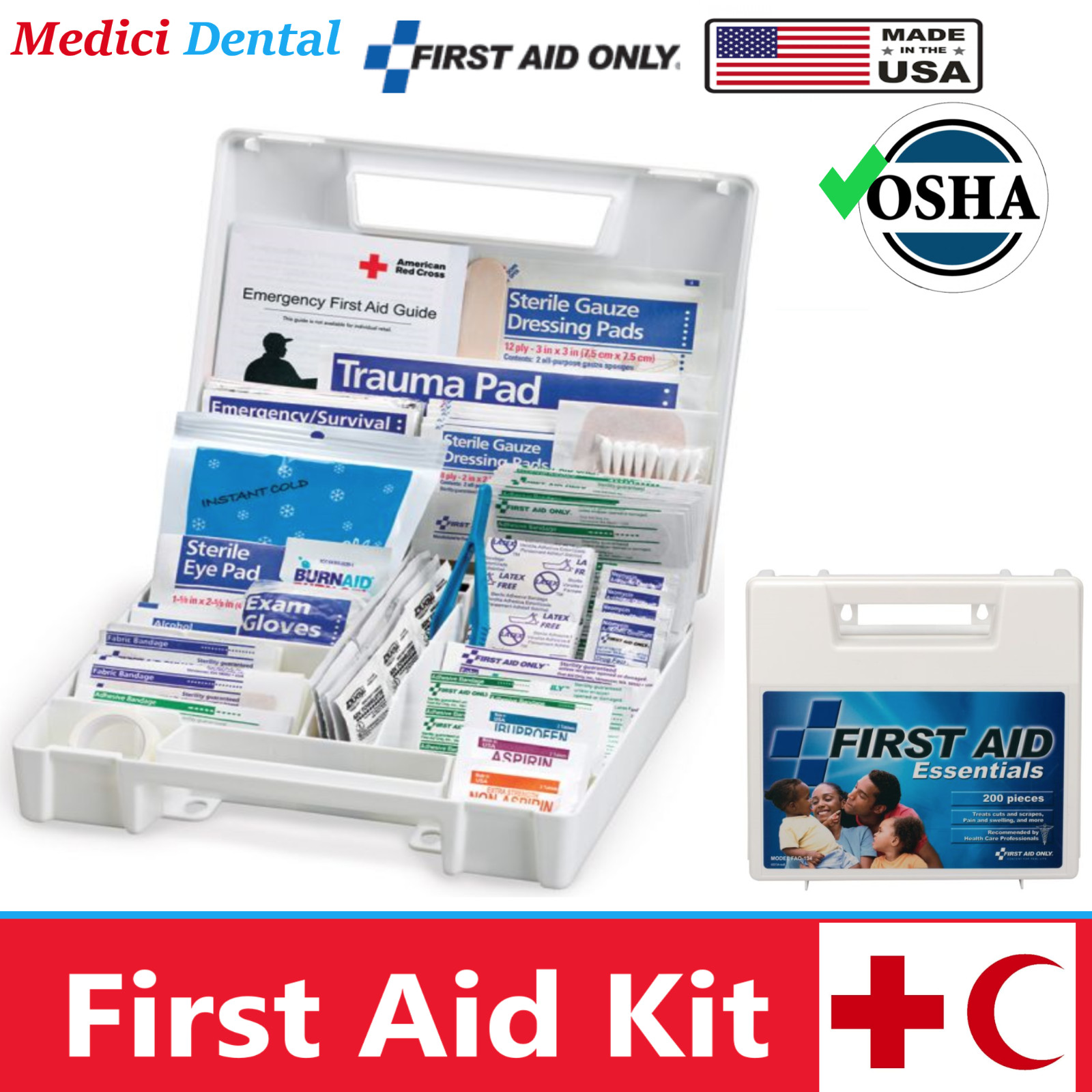 First Aid Kit Emergency Bag Home Car Outdoor, All Purpose, Plastic Kit 200 pcs