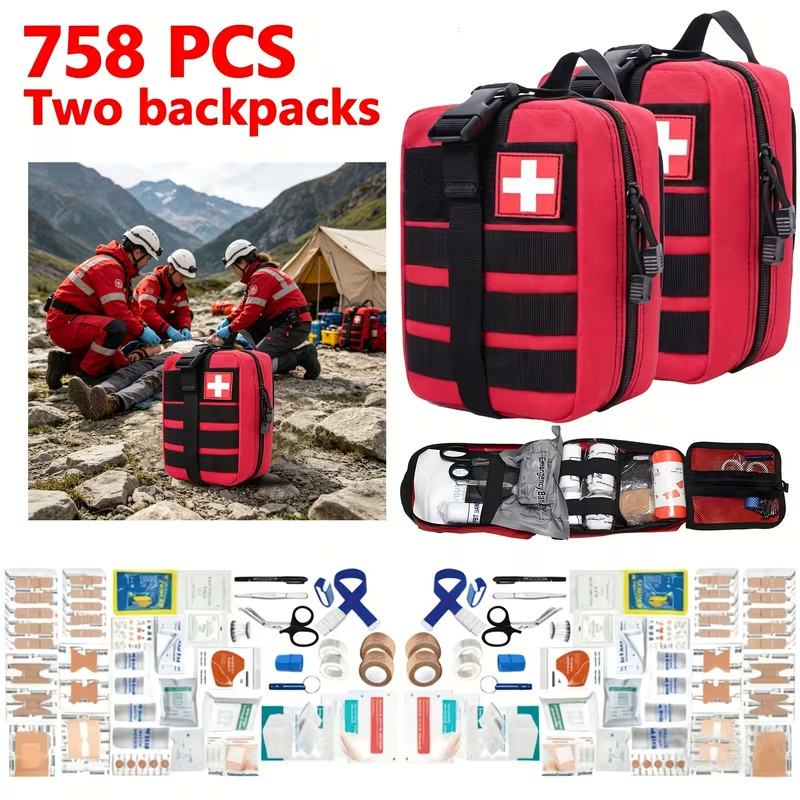 758pcs 2-Pack First Aid Kit, Comprehensive Emergency Survival Kit with All Suppl