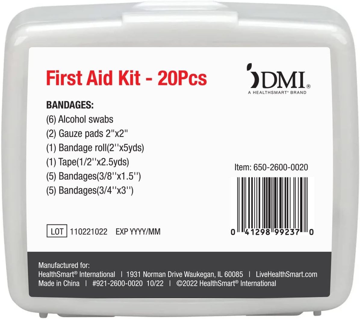 DMI First Aid Kit Mini 20 Piece Compact Portable Water Resistant Case White