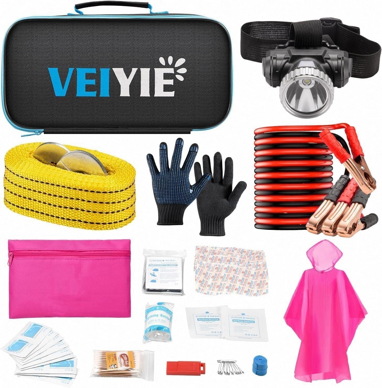 Car Roadside Emergency Kit with Jumper Cables, Car First Aid Kit Emergency Kit f