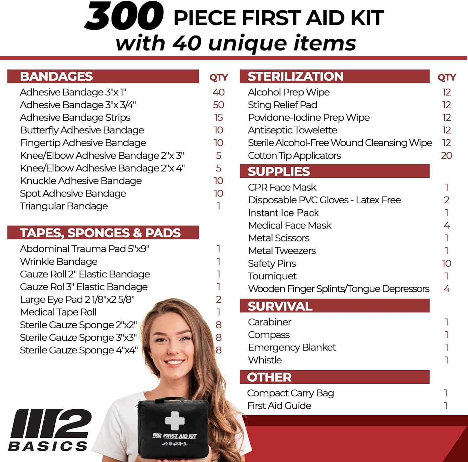 Complete 300-Piece First Aid Kit: Portable, Lightweight, & Essential for Safety