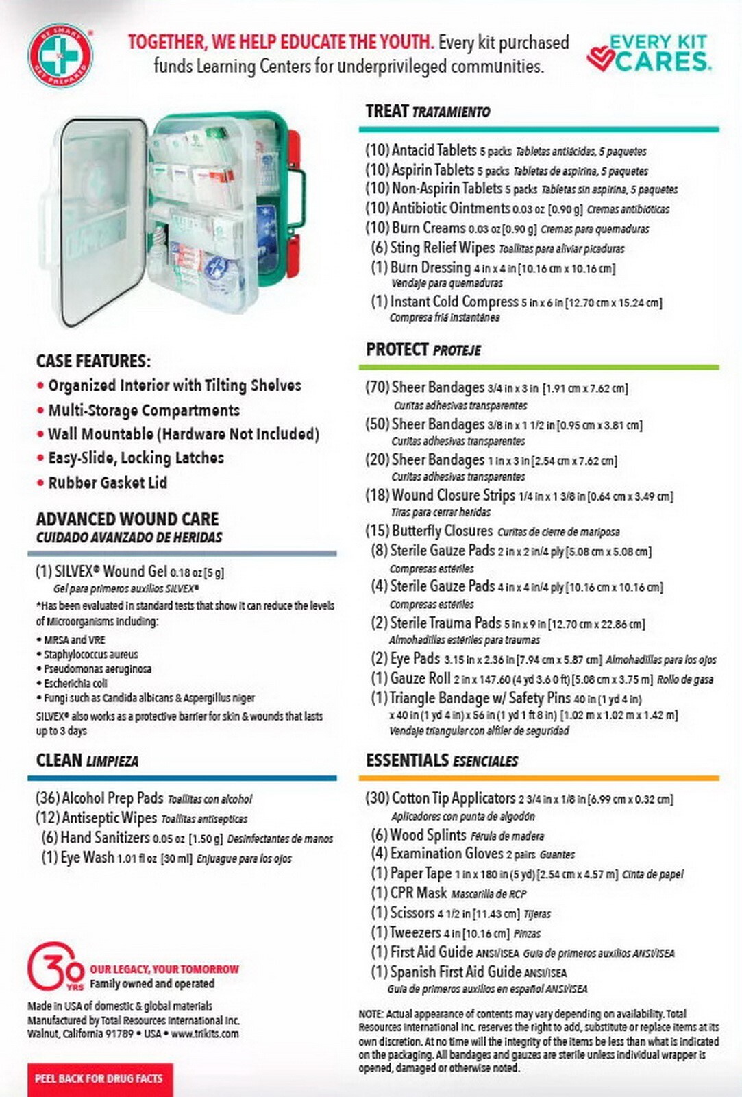 351 pc Emergency First Aid Kit Home Workplace OSHA ANSI Wall Mountable Case