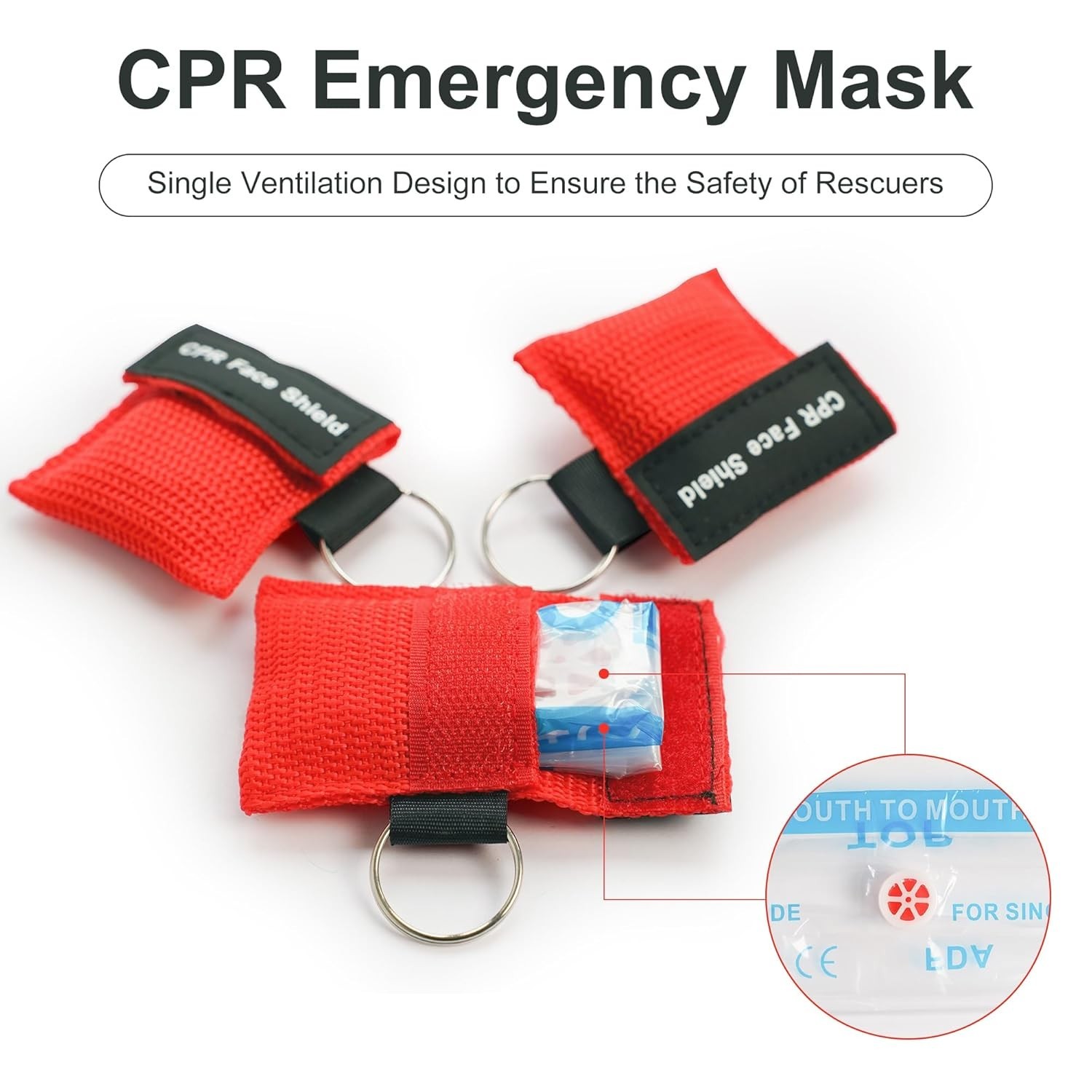 50 Packs CPR Pocket Mask, CPR Face Shield for Keychain, One-Way CPR Emergency…
