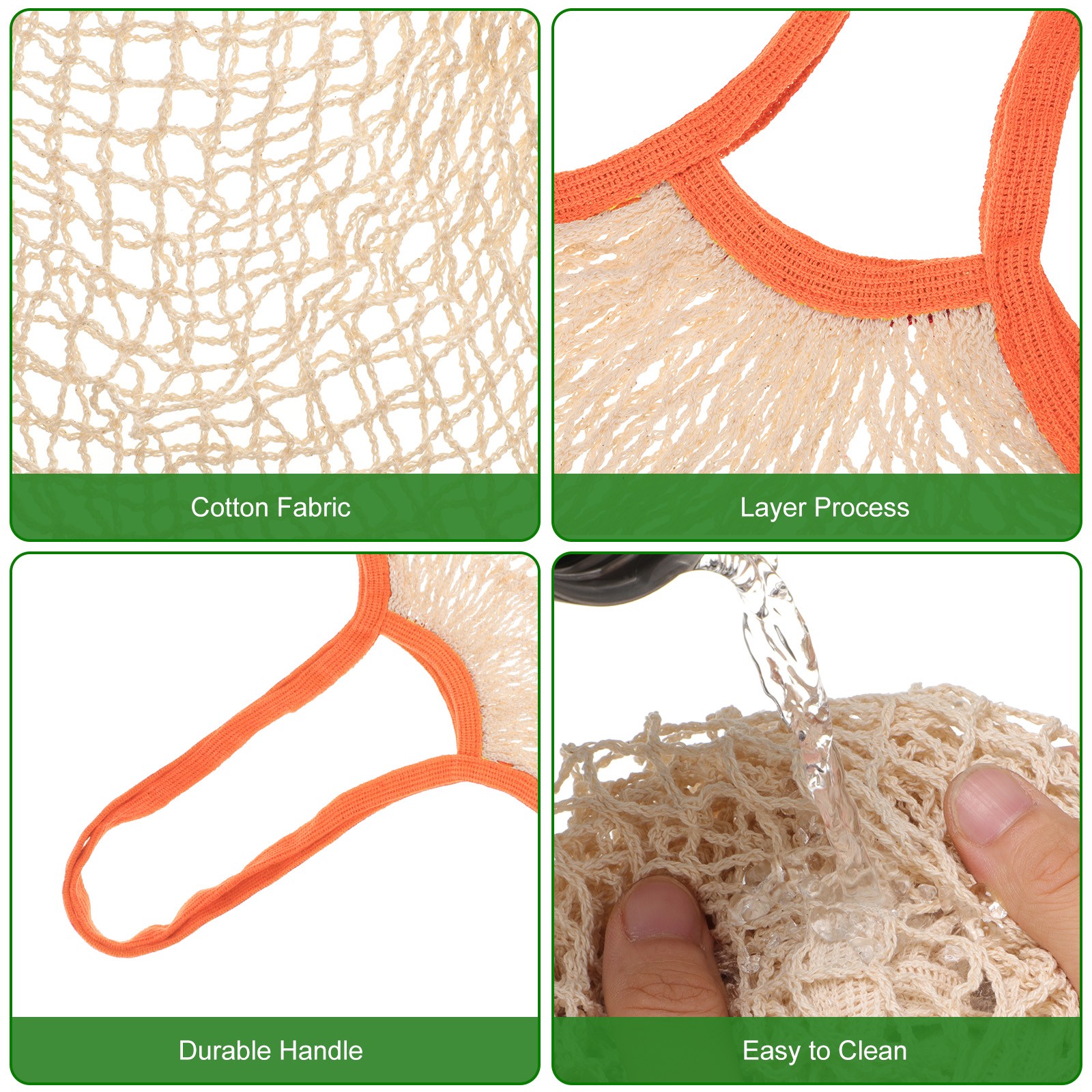 Reusable Mesh Produce Storage Bags Washable Portable Bag (Set of 2Pcs,Orange)
