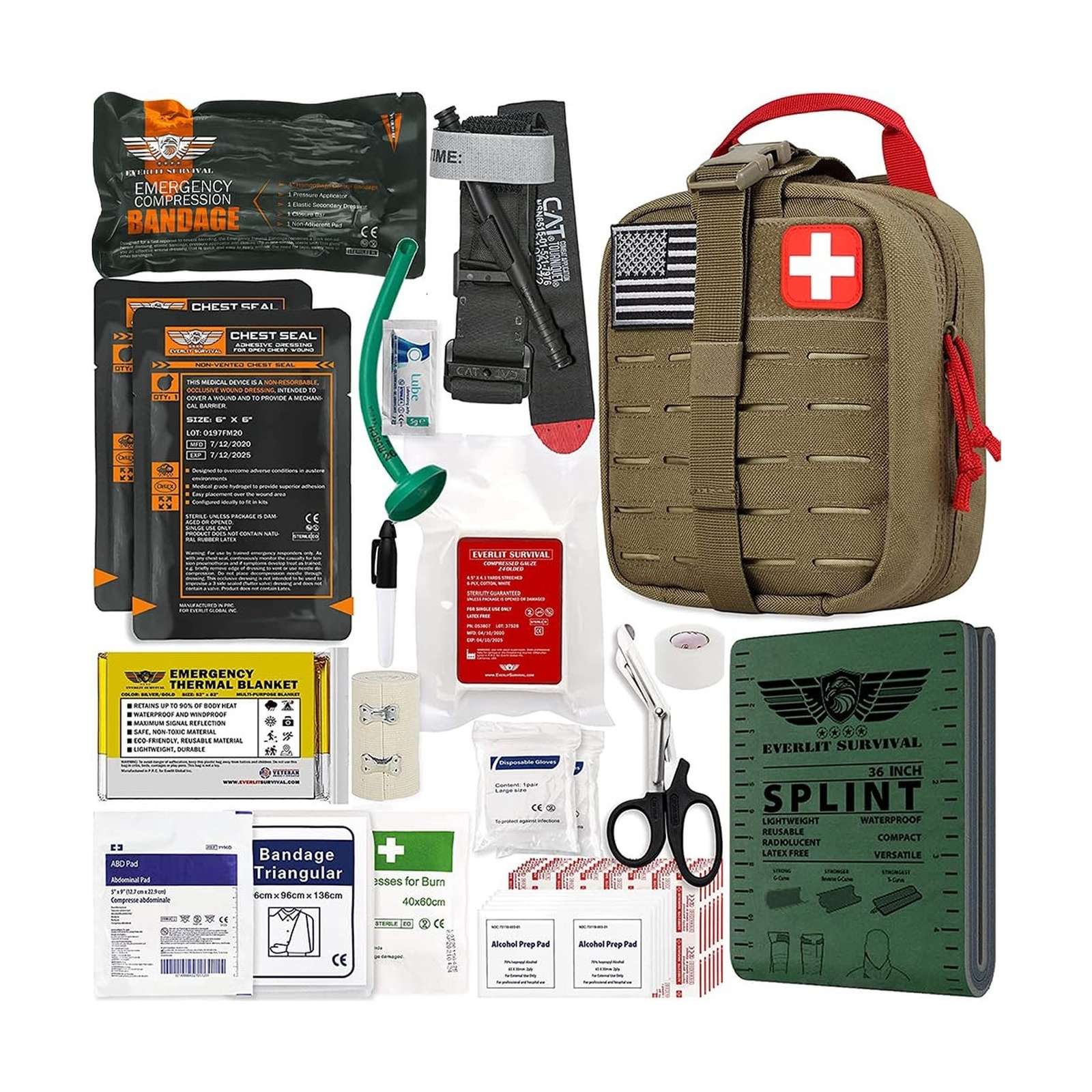 EVERLIT Advanced Emergency Trauma Kit, CAT GEN-7 Tourniquet Mil-Spec Nylon La…