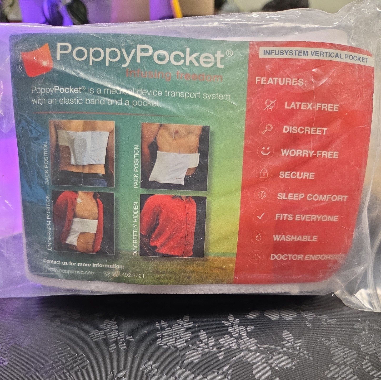 PoppyPocket Medical Device Transport System White Vertical Pocket
