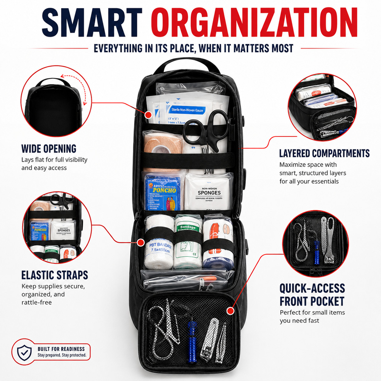 Portable Trauma First Aid Kit with Tourniquet for Hiking, Car & Home