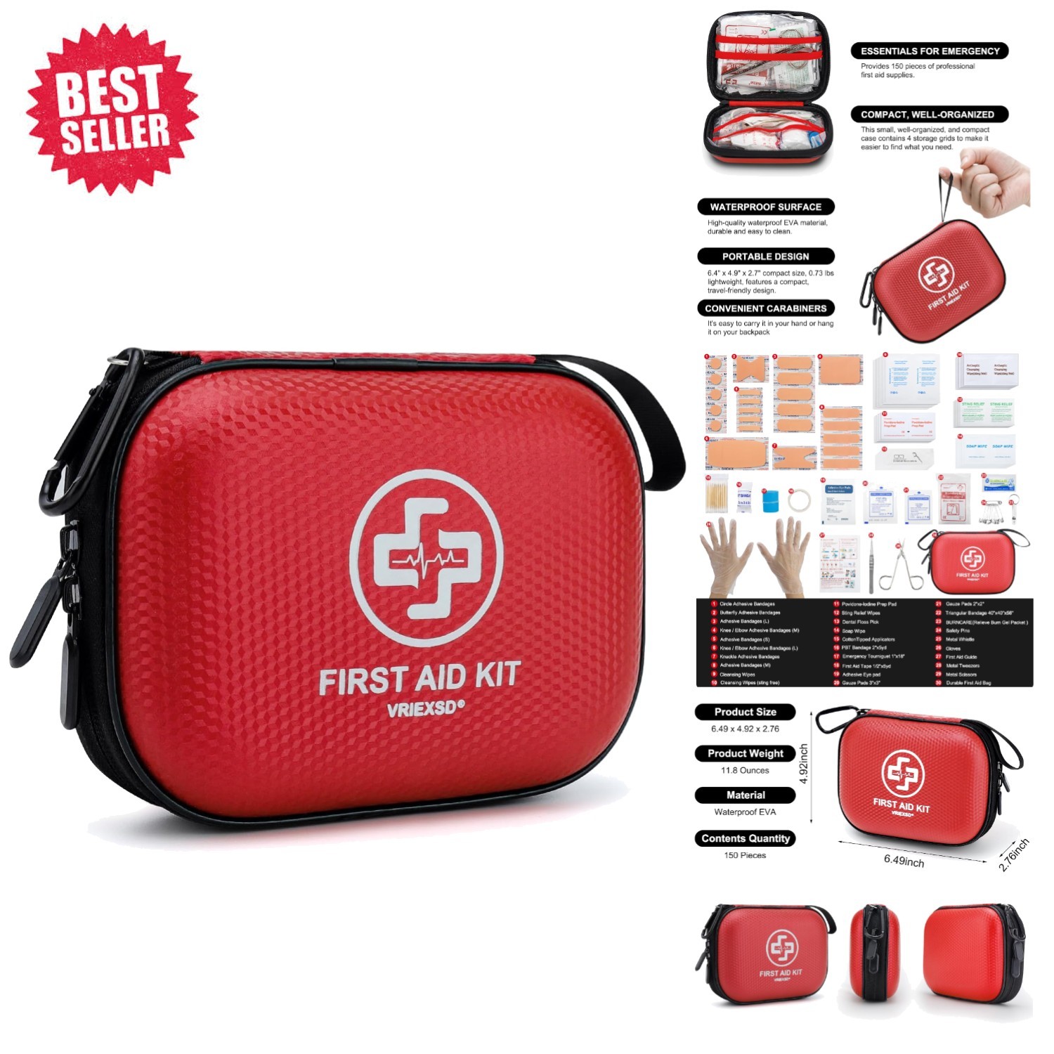 Portable 150-Piece First Aid Kit – Waterproof, Lightweight & Ready for Adventure