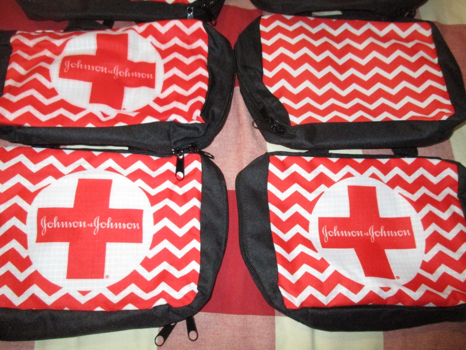 6 First Aid Kit Empty Zippered Bag Red Black Soft Side Johnson & Johnson Pouch
