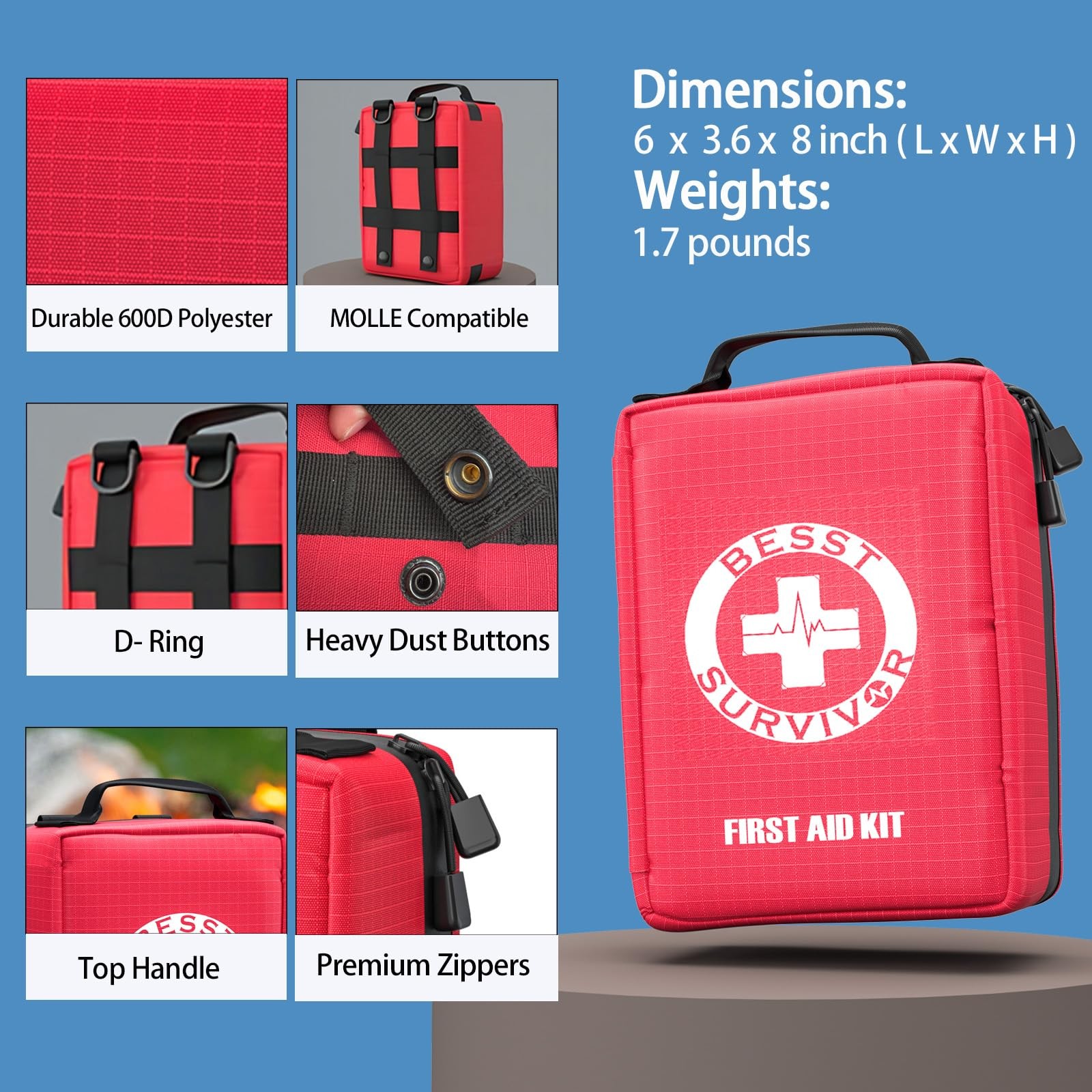 Premium First Aid Kit – Waterproof Molle Medical Bag with Color-Coded Compart…