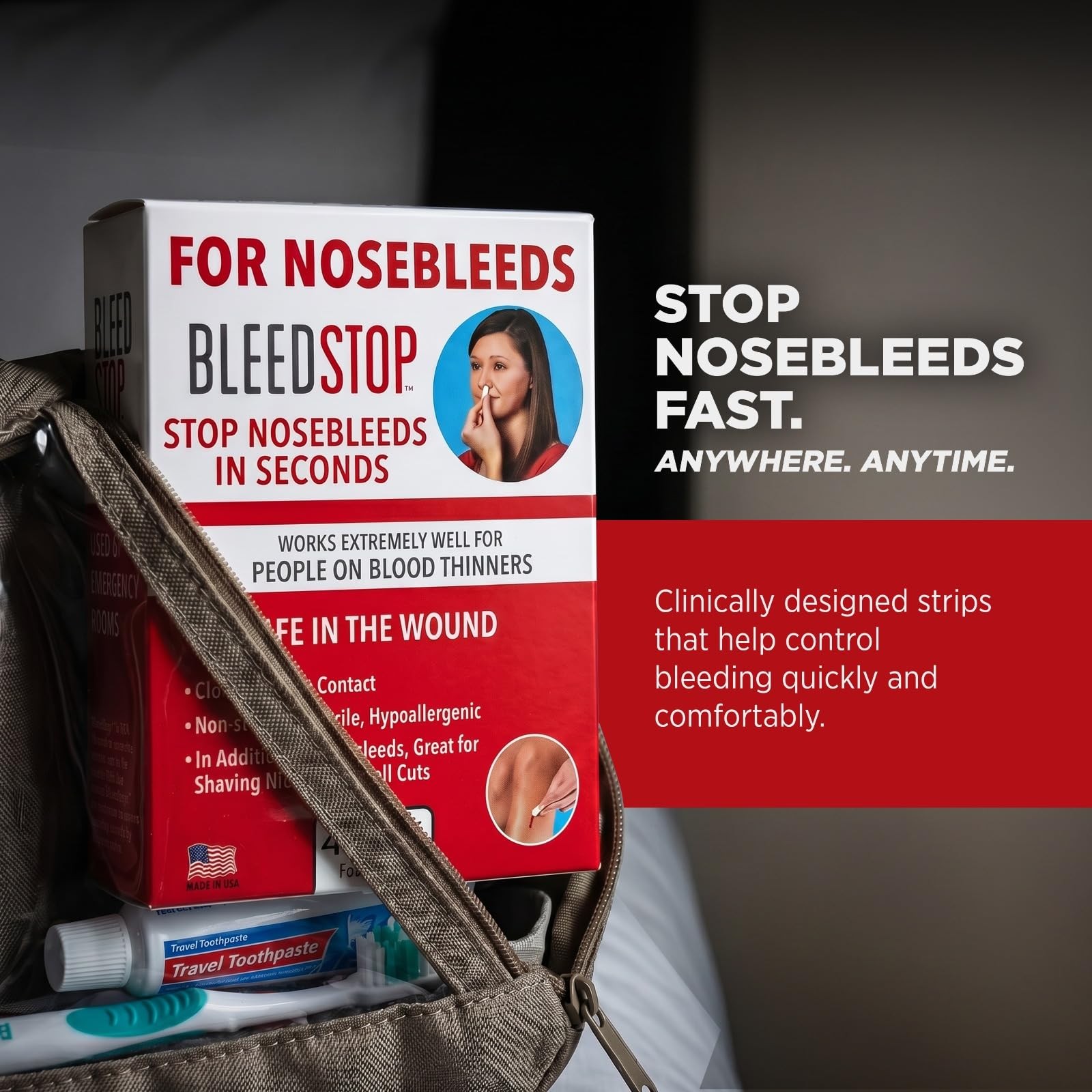 BleedStop™ Nosebleed Strips – Fast Acting Blood 4 Count (Pack of 1), White
