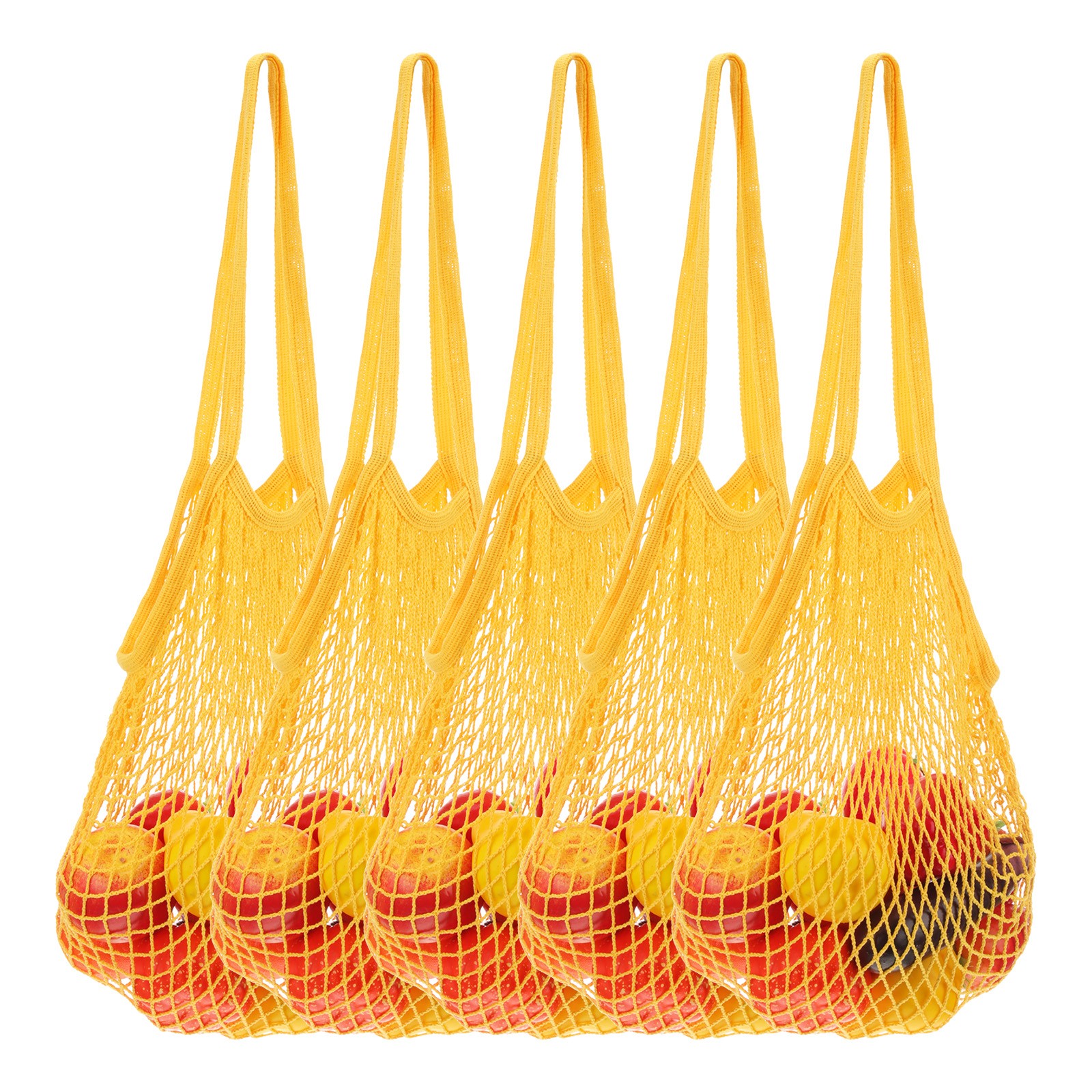 Reusable Mesh Produce Storage Bags Washable Portable Bag (Set of 5Pcs,Yellow)