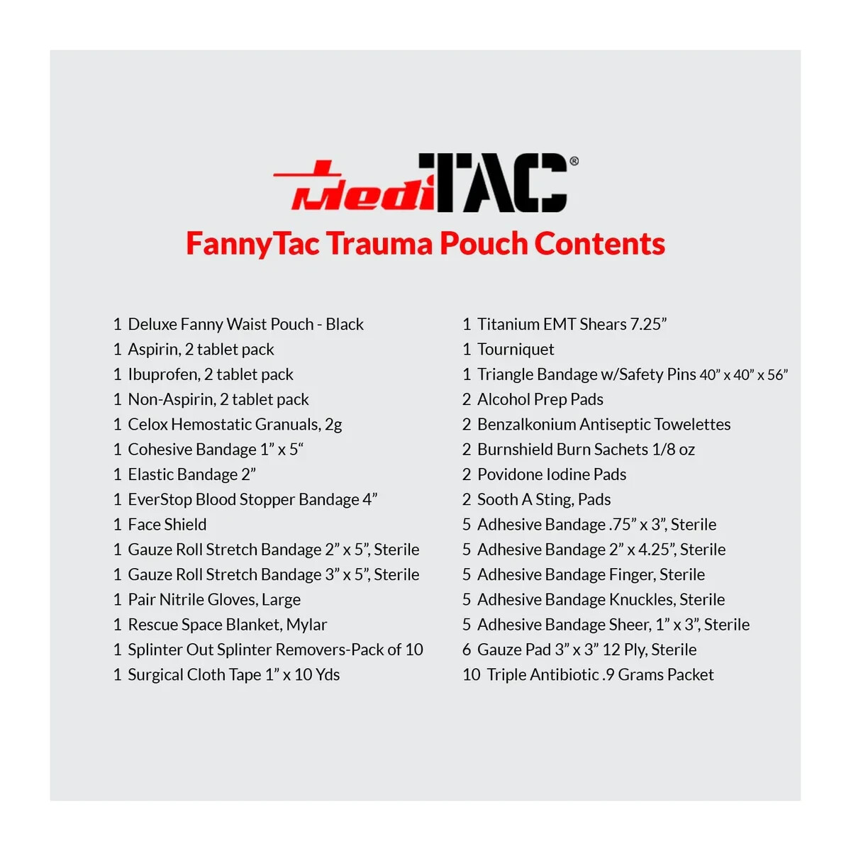 MediTac First Aid Kit Fanny Waist Pouch Fully Stocked Emergency Survival Kit