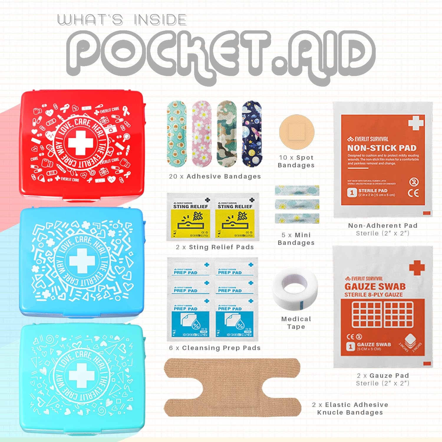EVERLIT Pocket-Aid Mini First Aid Kit | Compact, Portable Hard-Shell Cases of…